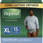 Depend Fit-Flex Men's Maximum Adult Incontinence Underwear, XL, Grey, 15 Count